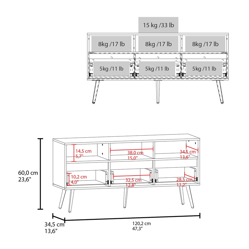 Barrow TV Stand 3 Drawers 3 Shelves White Engineered Wood