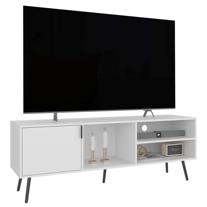 Ekwok TV Stand 1 Door 3 Shelves White Engineered Wood