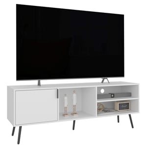 Ekwok TV Stand 1 Door 3 Shelves White Engineered Wood