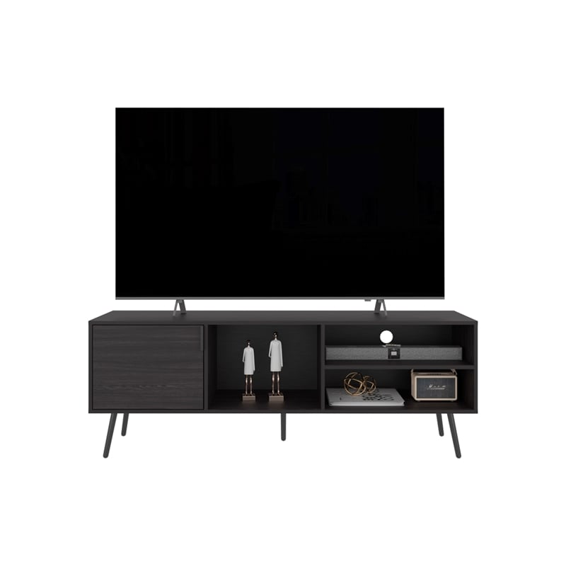 Ekwok TV Stand 1 Door3 Shelves Black Wengue Engineered Wood