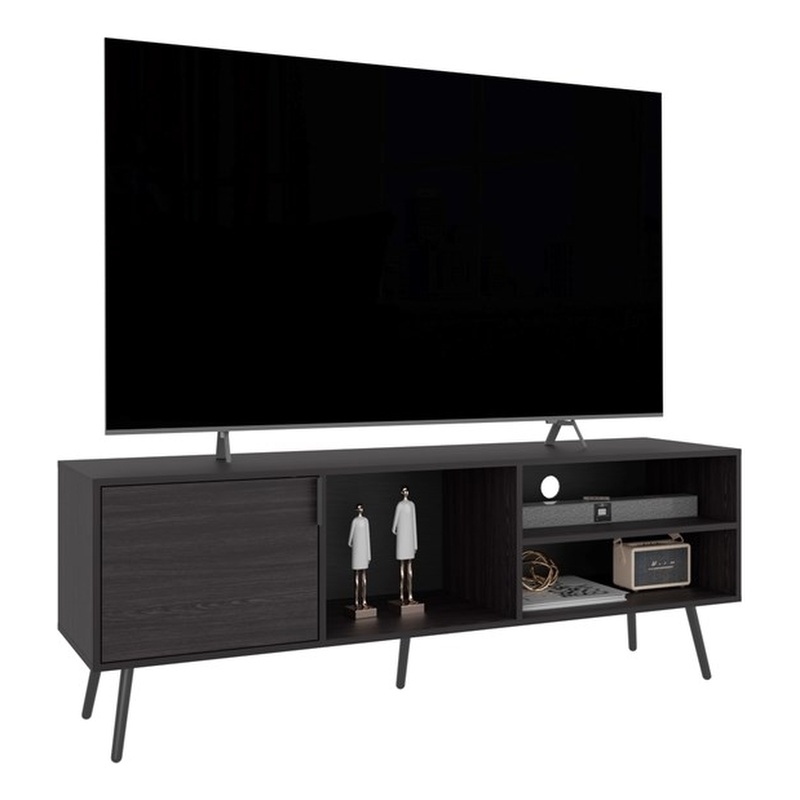 Ekwok TV Stand 1 Door3 Shelves Black Wengue Engineered Wood