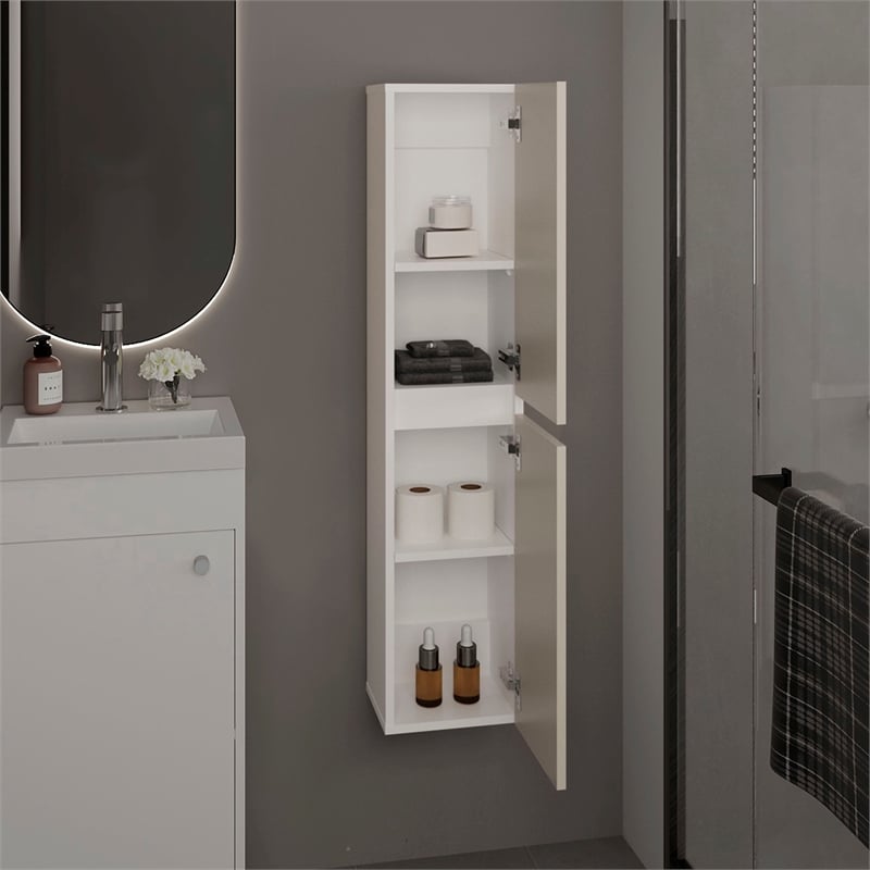 Burgaw Bathroom Cabinet 2 Doors 4 Shelves White Gray Oak Engineered Wood