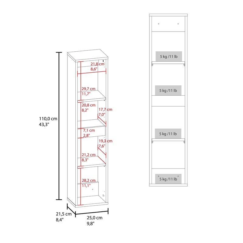 Burgaw Bathroom Cabinet 2 Doors 4 Shelves White Gray Oak Engineered Wood
