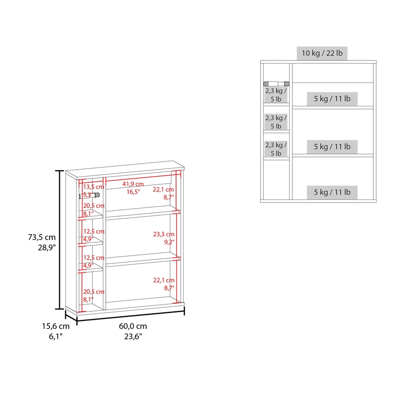 Clayton Medicine Cabinet 1 Door 7 Shelves White Engineered Wood