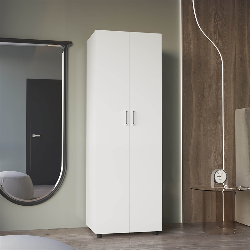 London Armoire Two Shelves Rod Double Door White Engineered Wood