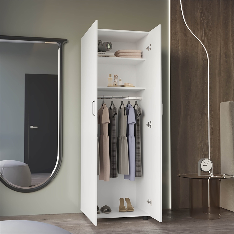 London Armoire Two Shelves Rod Double Door White Engineered Wood