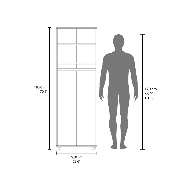 London Armoire Two Shelves Rod Double Door White Engineered Wood