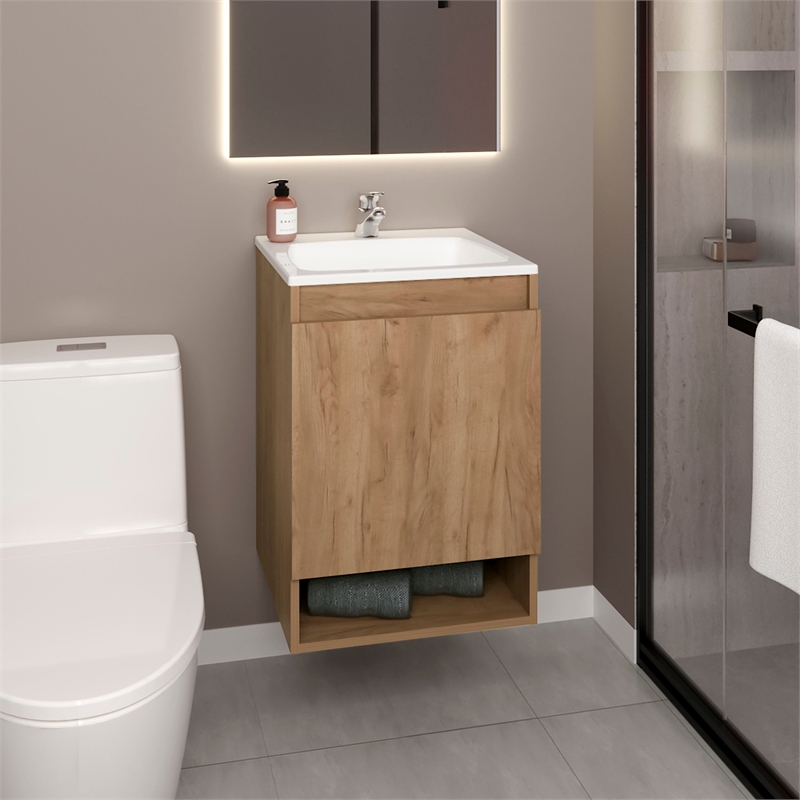 Elsie Bathroom Vanity 1 Door 2 Shelves Light Oak Engineered Wood