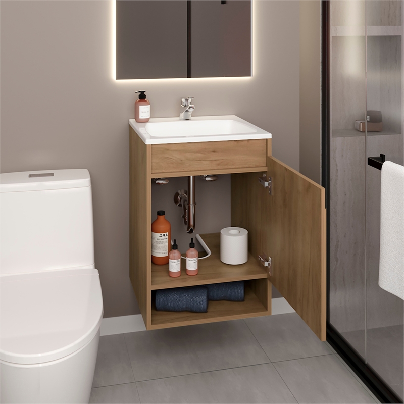 Elsie Bathroom Vanity 1 Door 2 Shelves Light Oak Engineered Wood