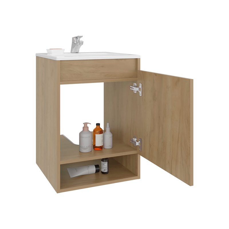 Elsie Bathroom Vanity 1 Door 2 Shelves Light Oak Engineered Wood