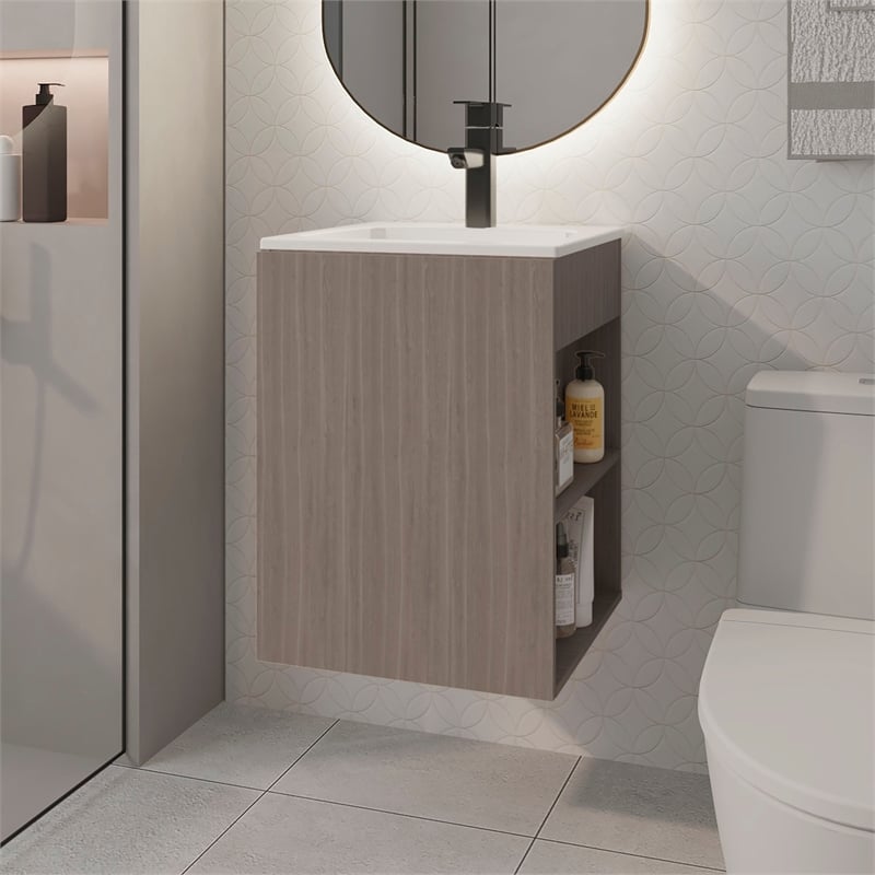Froid Bathroom Vanity 1 Door 3 shelves Smokey Oak Engineered Wood