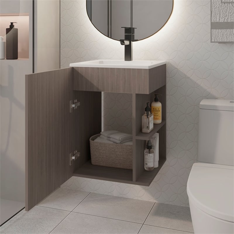 Froid Bathroom Vanity 1 Door 3 shelves Smokey Oak Engineered Wood