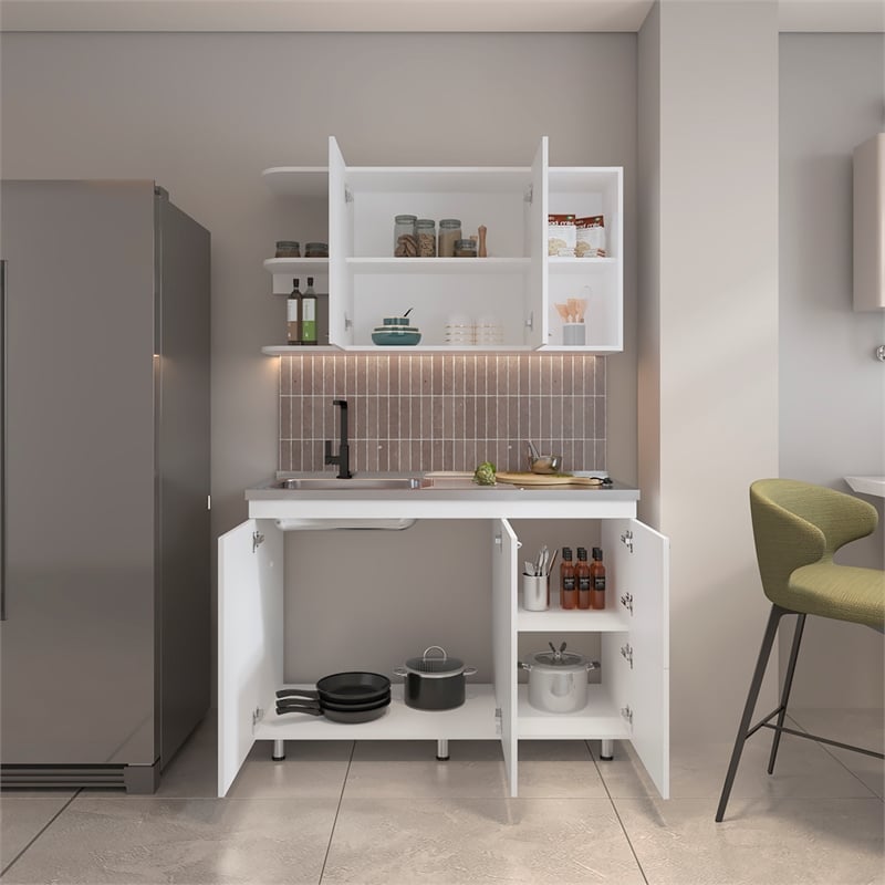 Byron Kitchen Cabinet Set 6 Doors 9 Shelves White Engineered Wood