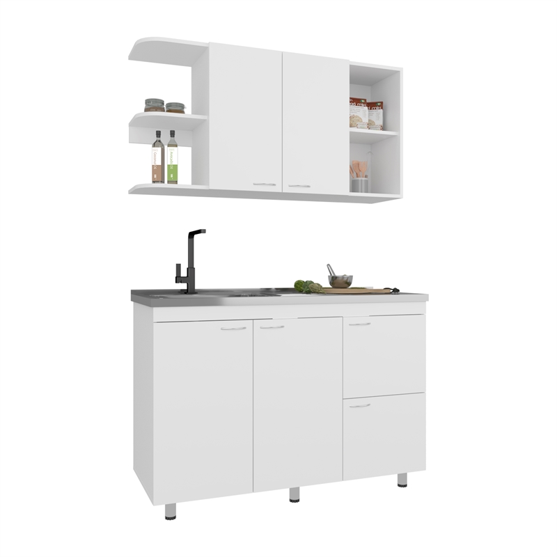 Byron Kitchen Cabinet Set 6 Doors 9 Shelves White Engineered Wood