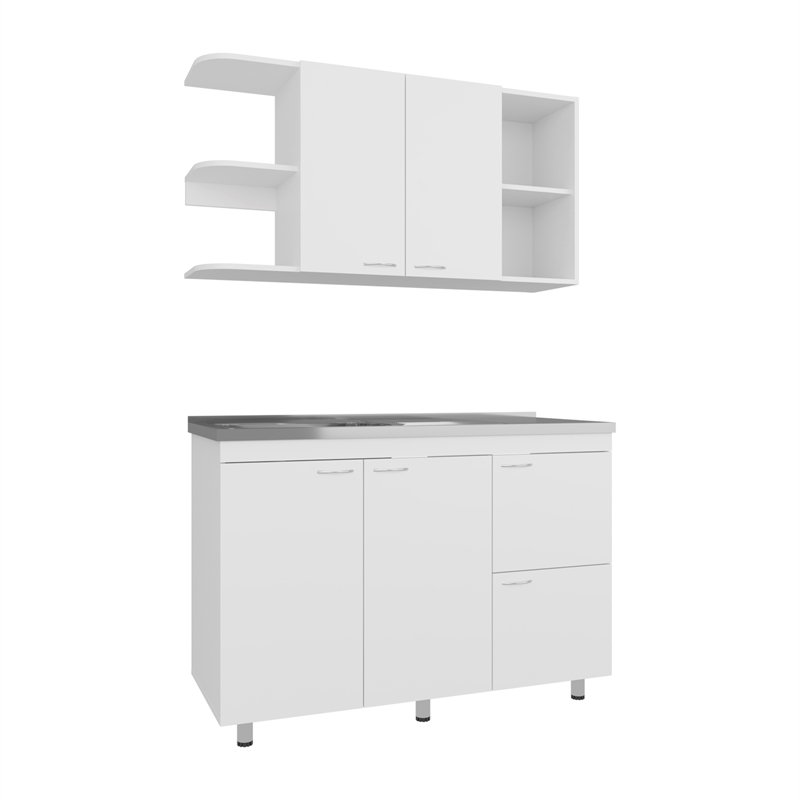 Byron Kitchen Cabinet Set 6 Doors 9 Shelves White Engineered Wood