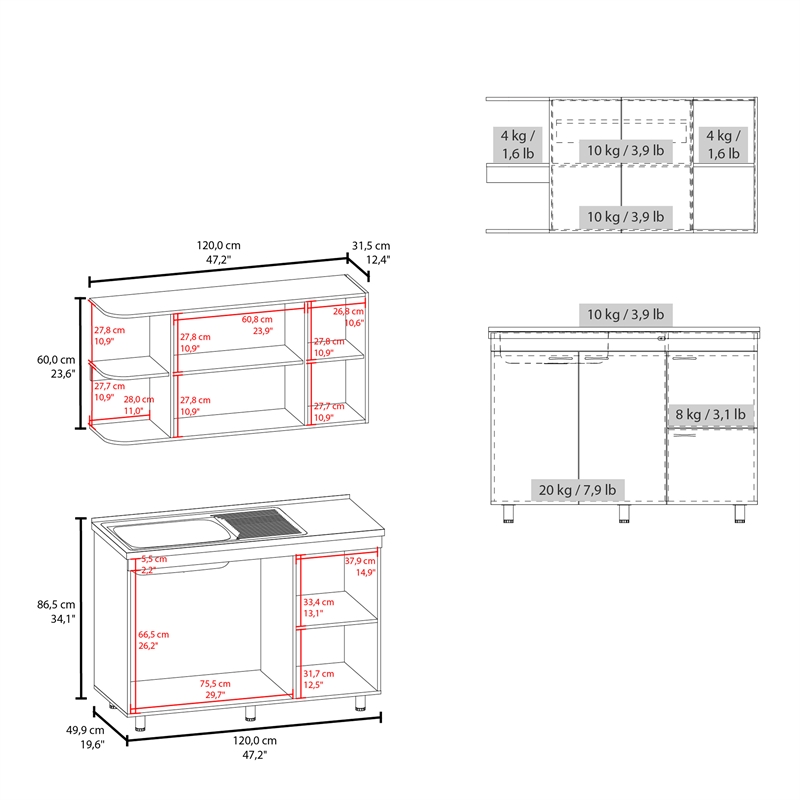 Byron Kitchen Cabinet Set 6 Doors 9 Shelves White Engineered Wood