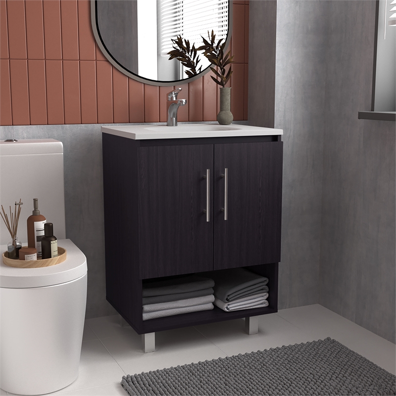Azure Bathroom Vanity 2 Doors 2 shelves Black Wengue Engineered Wood