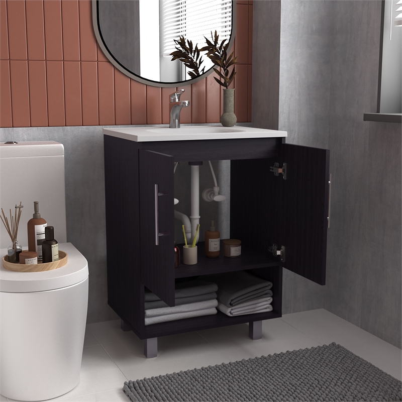Azure Bathroom Vanity 2 Doors 2 shelves Black Wengue Engineered Wood