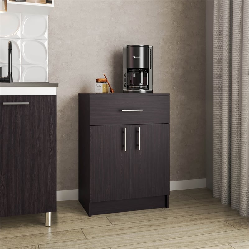 Barbados Pantry Cabinet 1 Drawer 2 Shelves 2 Doors Black Wengue Engineered Wood