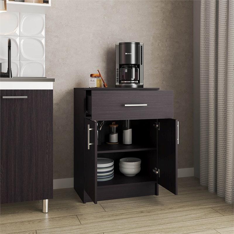 Barbados Pantry Cabinet 1 Drawer 2 Shelves 2 Doors Black Wengue Engineered Wood