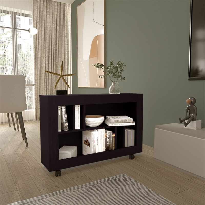 Lacey Console Table Cart 5 Shelves 4 Casters Black Wengue Engineered Wood