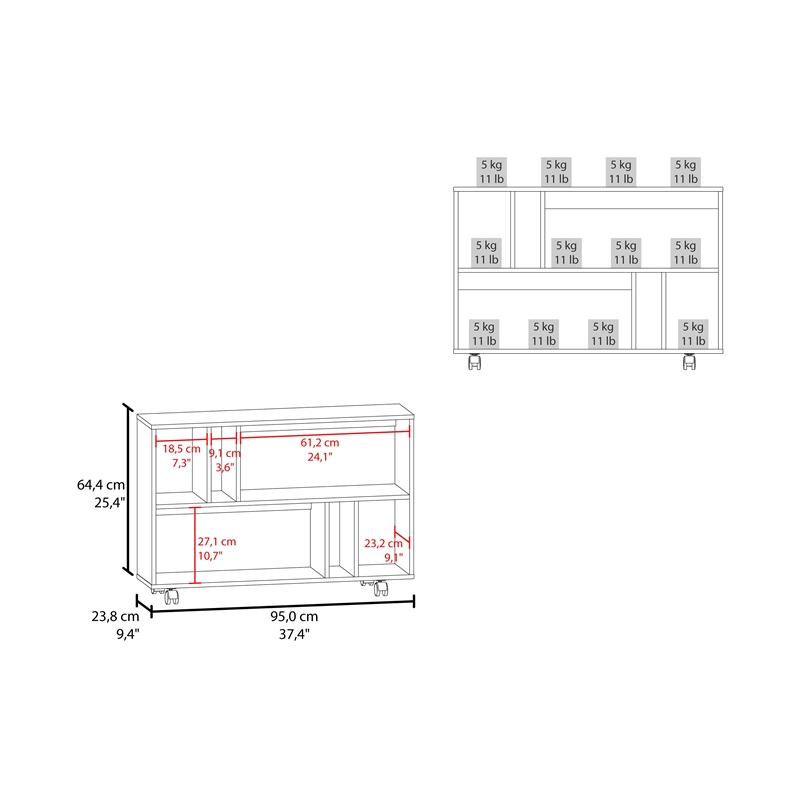 Lacey Console Table Cart 5 Shelves 4 Casters Black Wengue Engineered Wood
