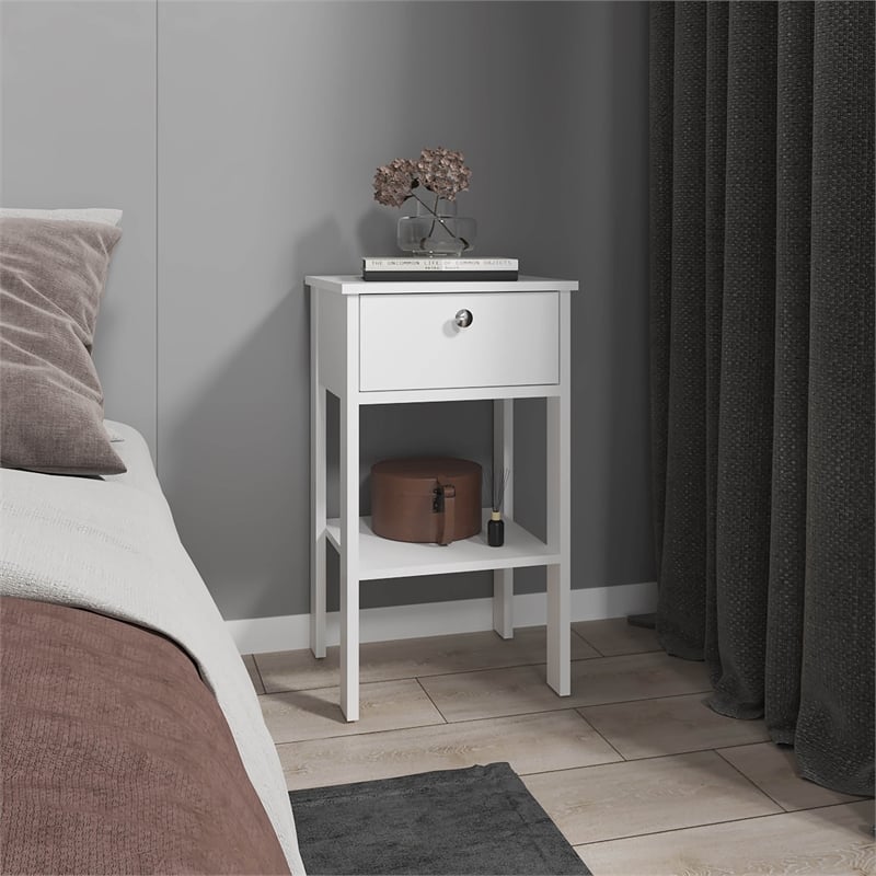 McRae Nightstand 1 Drawer 1 Shelf 4 Legs White Engineered Wood