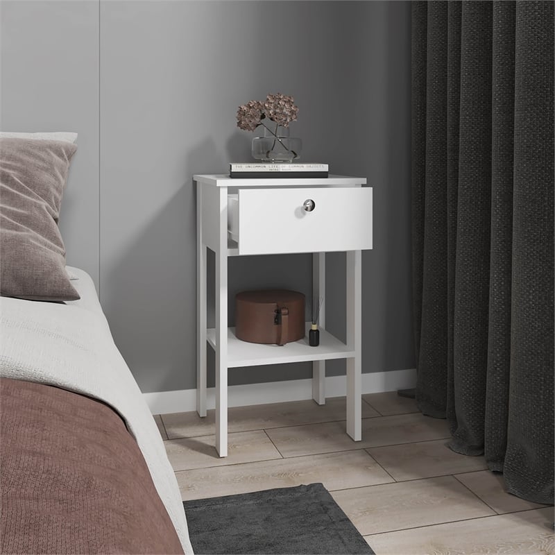 McRae Nightstand 1 Drawer 1 Shelf 4 Legs White Engineered Wood