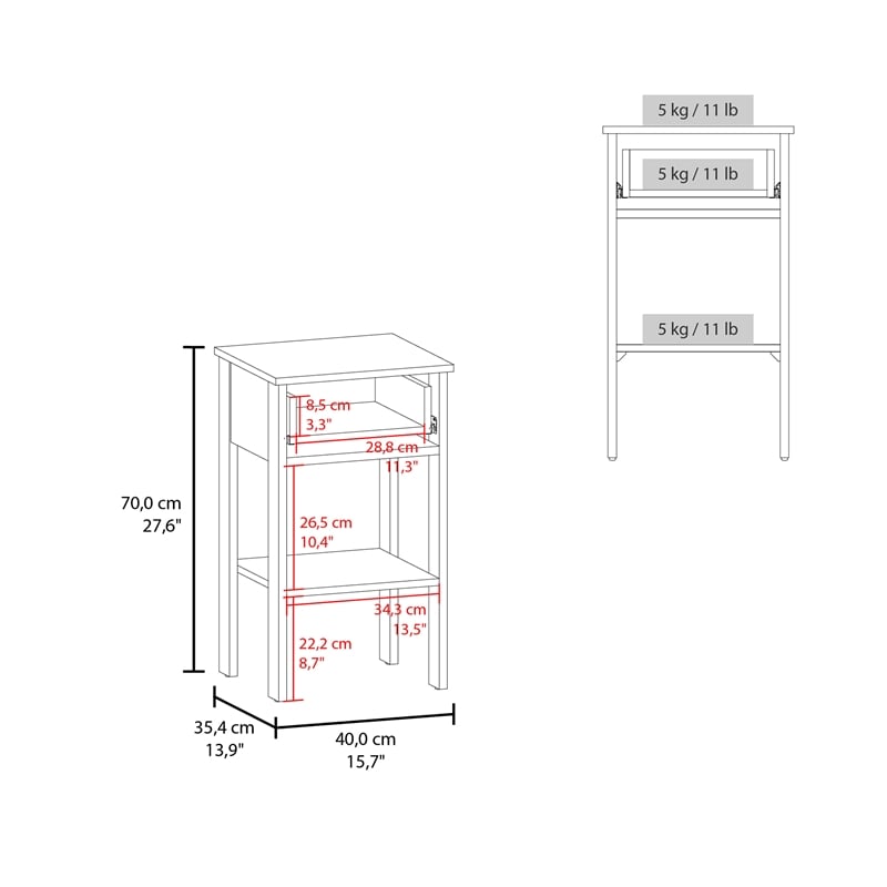 McRae Nightstand 1 Drawer 1 Shelf 4 Legs White Engineered Wood