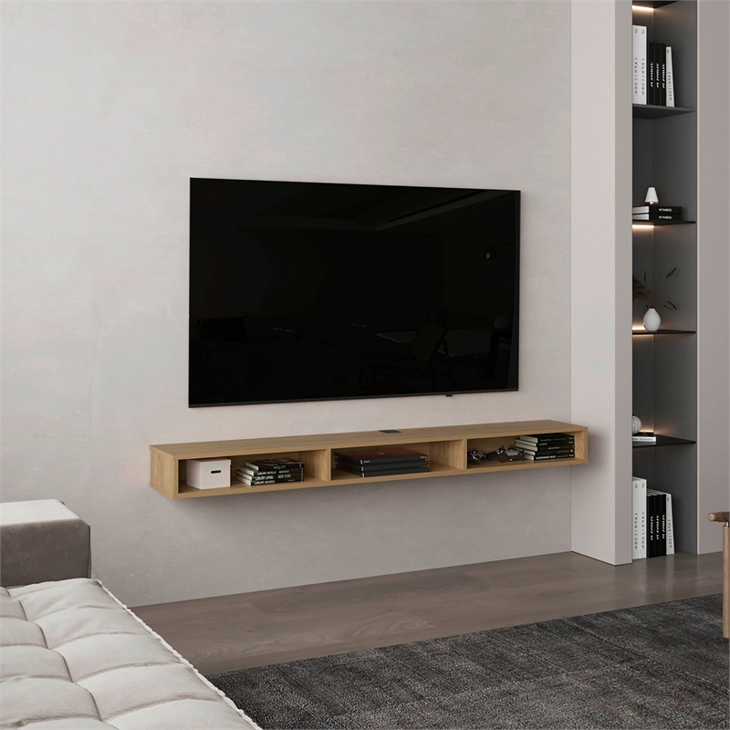 Northport Wall Mounted TV Stand 3 Shelves Light Oak Engineered Wood