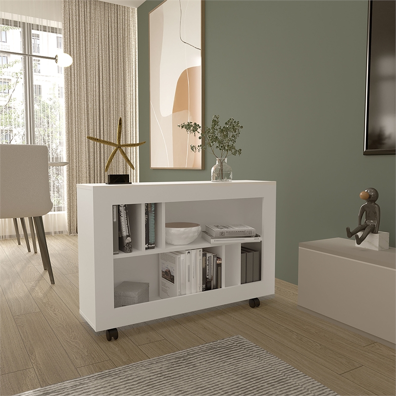 Lacey Console Table Cart 5 Shelves 4 Casters White Engineered Wood