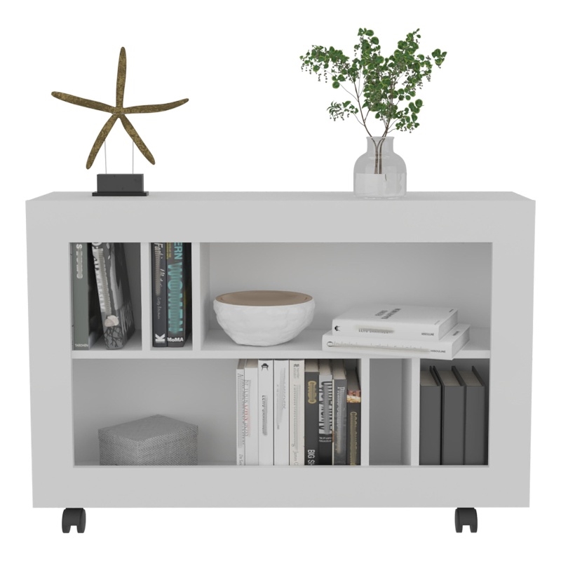 Lacey Console Table Cart 5 Shelves 4 Casters White Engineered Wood