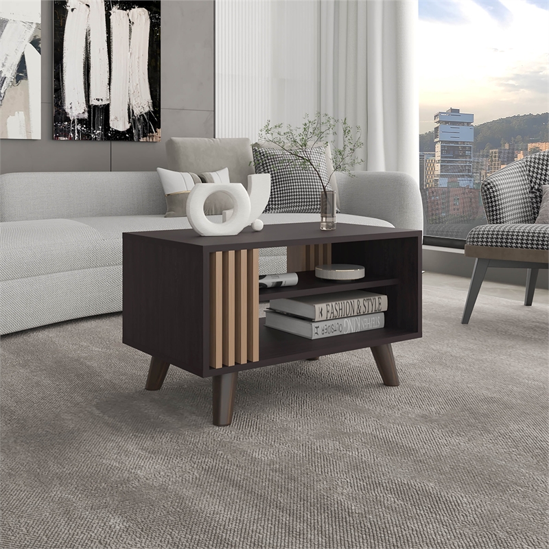 Roann Coffee Table  2 Shelves Black Wengue / Light Oak Engineered Wood