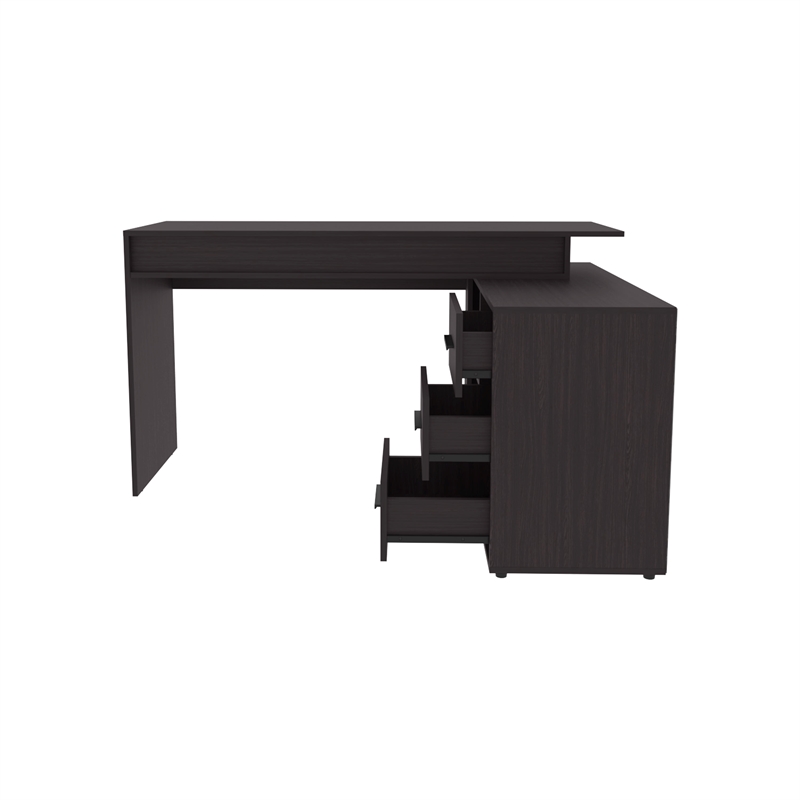 Neilton L-Shaped Desk 3 Drawers 2 Shelves Black Wengue Engineered Wood