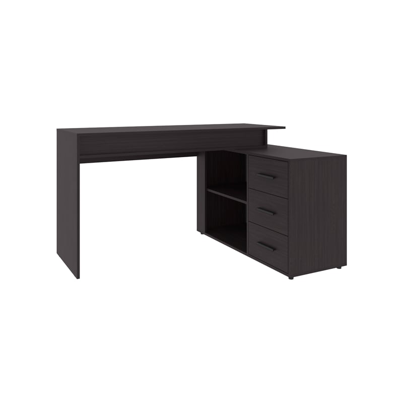 Neilton L-Shaped Desk 3 Drawers 2 Shelves Black Wengue Engineered Wood