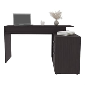 Neilton L-Shaped Desk 3 Drawers 2 Shelves Black Wengue Engineered Wood
