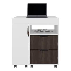 Odessa Extendable Desk 2 Drawers 4 Shelves 4 Wheels White/Walnut Engineered Wood