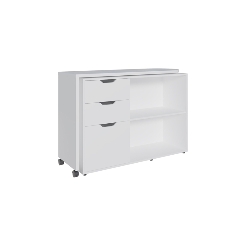 Lamont Rotable Desk 1 Door 2 Drawers 2 Shelves 2 Wheels White Engineered Wood