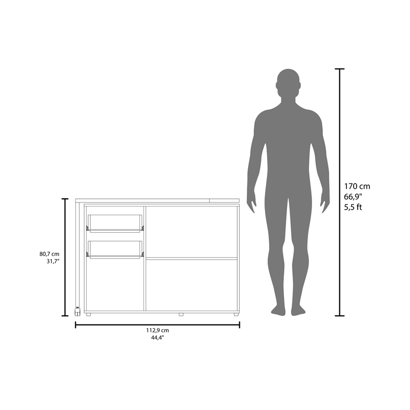 Lamont Rotable Desk 1 Door 2 Drawers 2 Shelves 2 Wheels White Engineered Wood
