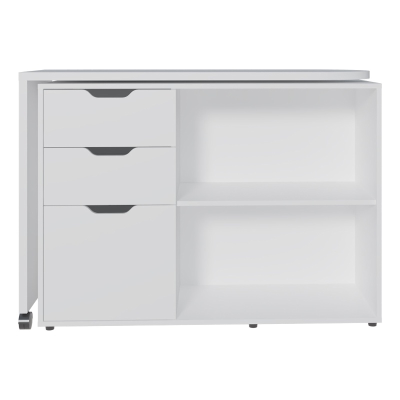 Lamont Rotable Desk 1 Door 2 Drawers 2 Shelves 2 Wheels White Engineered Wood