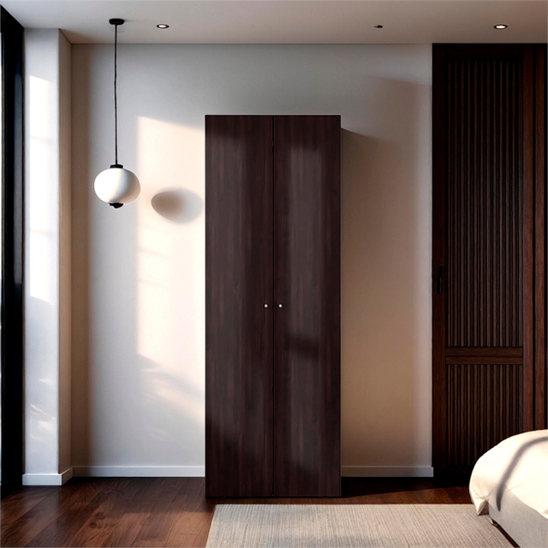 Lisle Armoire 2 Doors 2 Shelves Walnut / Black Wengue Engineered Wood