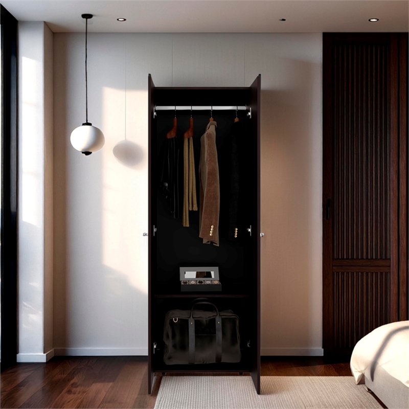 Lisle Armoire 2 Doors 2 Shelves Walnut / Black Wengue Engineered Wood