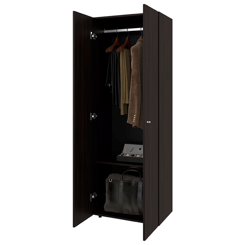 Lisle Armoire 2 Doors 2 Shelves Walnut / Black Wengue Engineered Wood