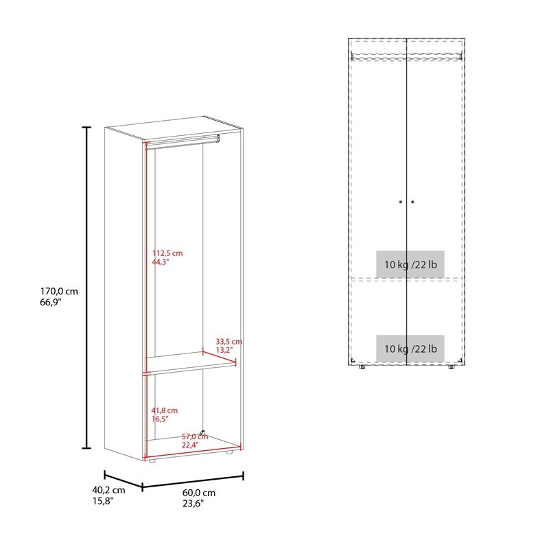 Lisle Armoire 2 Doors 2 Shelves Walnut / Black Wengue Engineered Wood