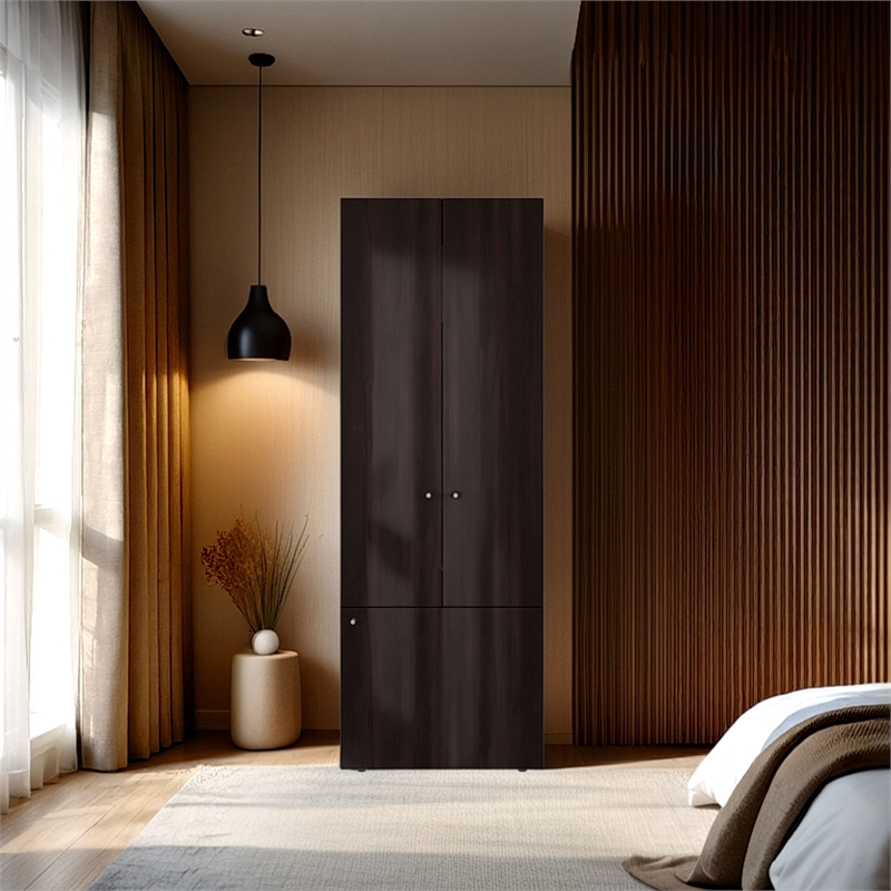 Trego Armoire 3 Doors 4 Shelves Walnut / Black Wengue Engineered Wood