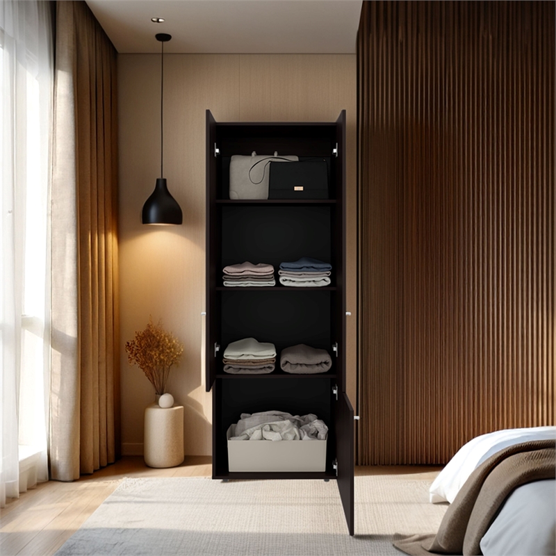Trego Armoire 3 Doors 4 Shelves Walnut / Black Wengue Engineered Wood