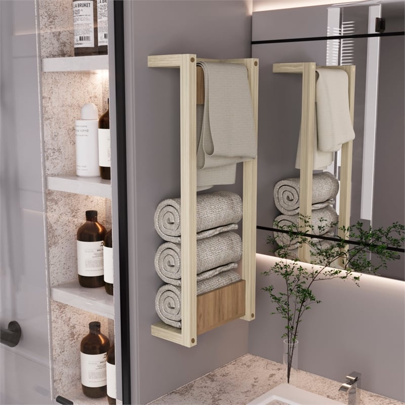 Ambia Wall Tower Rack Light Oak Engineered Wood