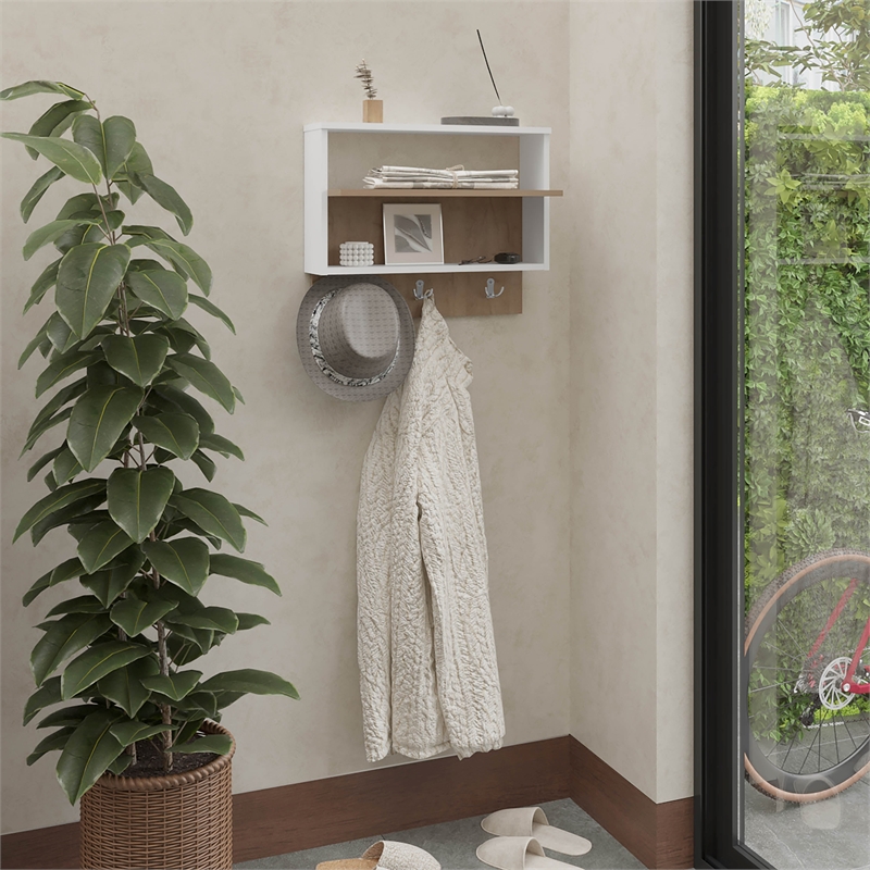 Norco Wall Shelf 3 Shelves White / Light Oak Engineered Wood