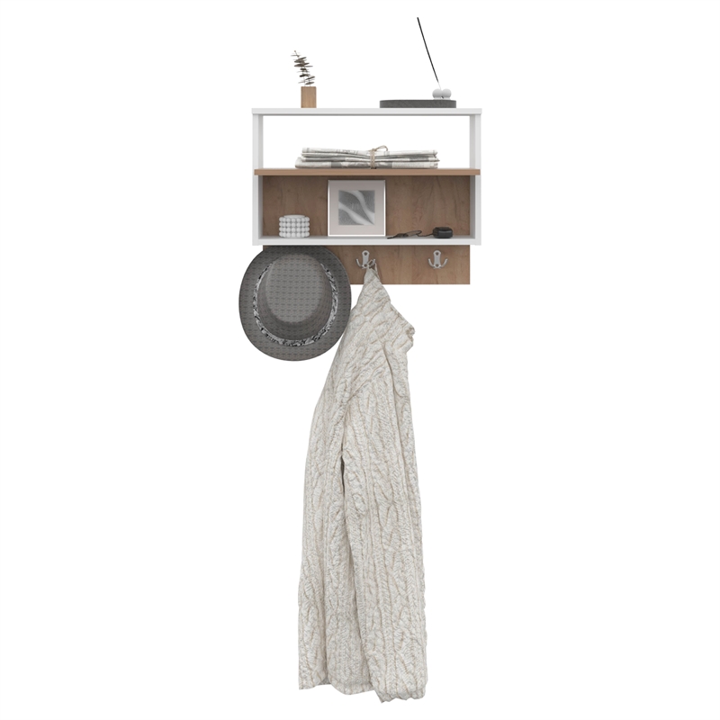 Norco Wall Shelf 3 Shelves White / Light Oak Engineered Wood