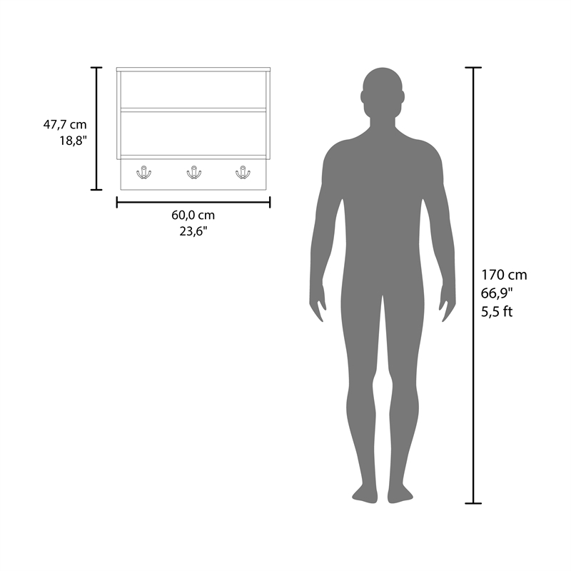 Norco Wall Shelf 3 Shelves White / Light Oak Engineered Wood
